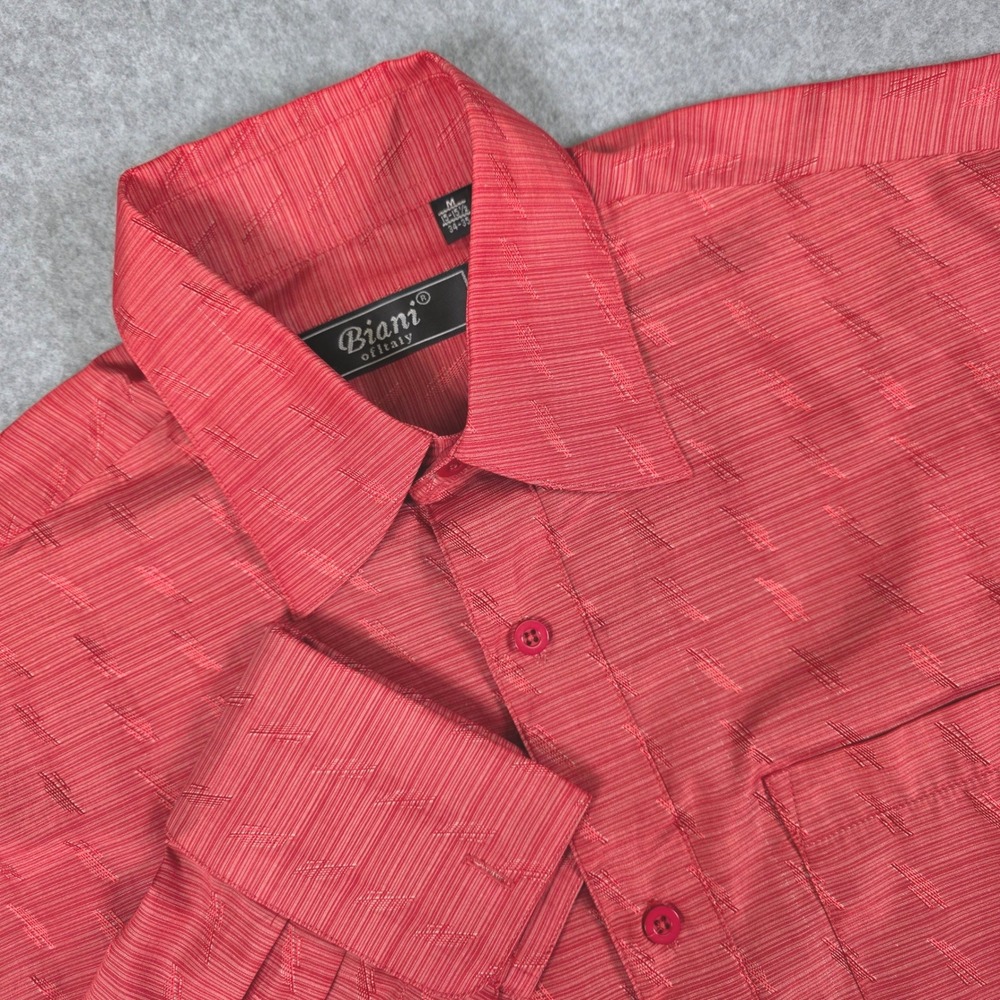 Biani of Italy Dress Shirt Men's Medium Red Long Sleeve Button Up Barrel Cuff‎